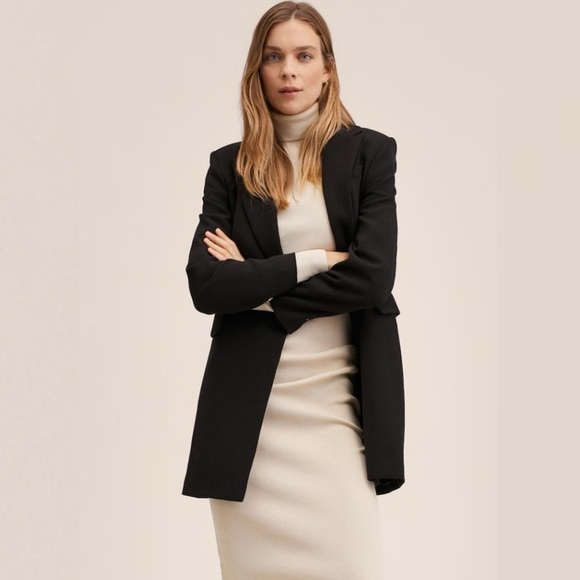 MANGO MNG l Black Fitted Long Double Breasted Coat Fall Winter Casual Work NWT M - Picture 2 of 10